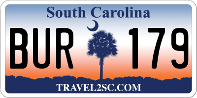 SC license plate BUR179