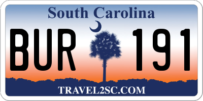 SC license plate BUR191