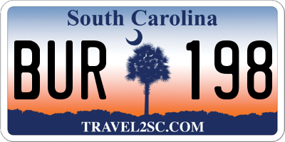 SC license plate BUR198