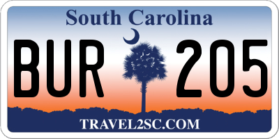 SC license plate BUR205
