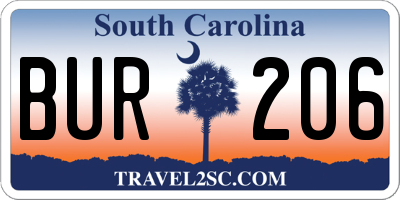SC license plate BUR206
