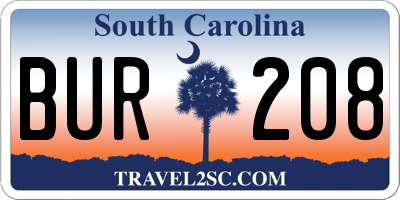 SC license plate BUR208