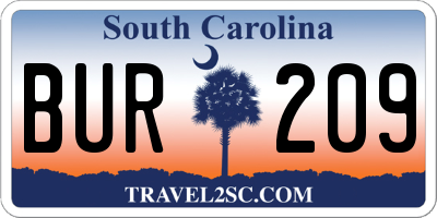 SC license plate BUR209