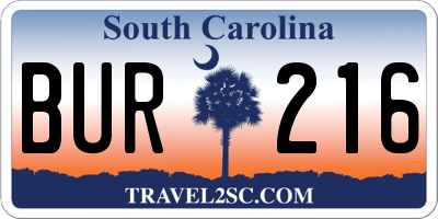 SC license plate BUR216