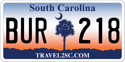 SC license plate BUR218