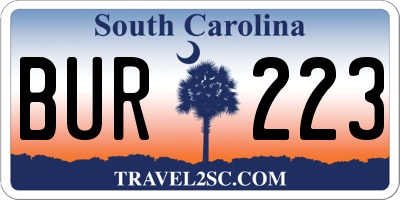 SC license plate BUR223