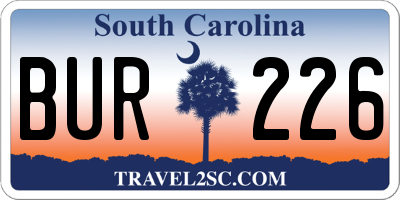 SC license plate BUR226