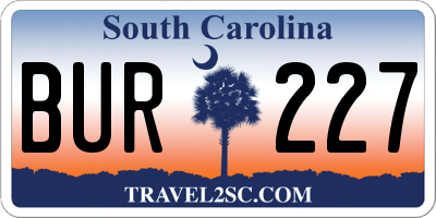 SC license plate BUR227