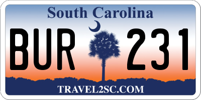 SC license plate BUR231