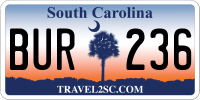 SC license plate BUR236