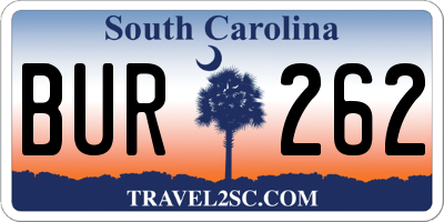 SC license plate BUR262