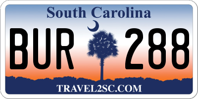 SC license plate BUR288