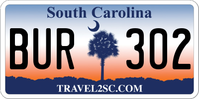 SC license plate BUR302