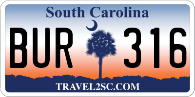 SC license plate BUR316