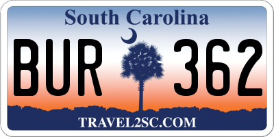 SC license plate BUR362