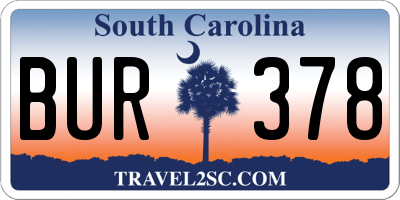 SC license plate BUR378