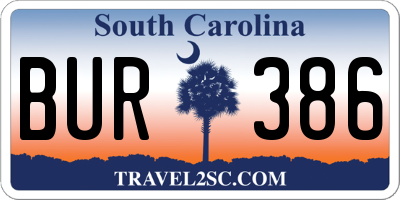 SC license plate BUR386