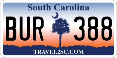 SC license plate BUR388