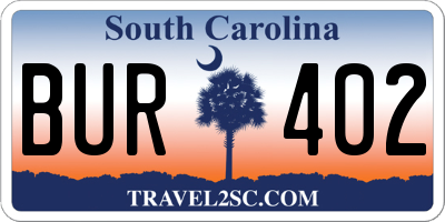 SC license plate BUR402