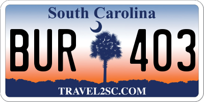 SC license plate BUR403