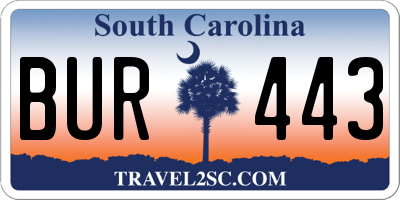 SC license plate BUR443
