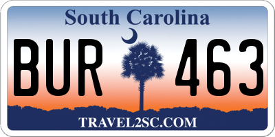 SC license plate BUR463