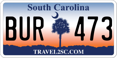 SC license plate BUR473