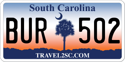 SC license plate BUR502