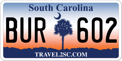 SC license plate BUR602