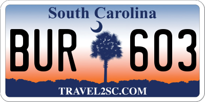 SC license plate BUR603