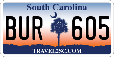 SC license plate BUR605