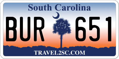 SC license plate BUR651