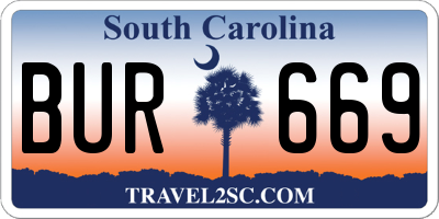 SC license plate BUR669
