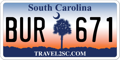 SC license plate BUR671