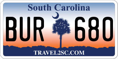 SC license plate BUR680