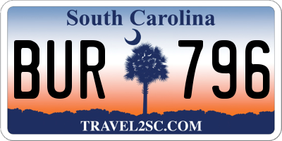 SC license plate BUR796