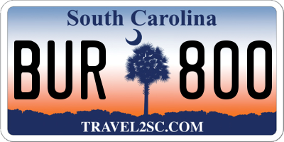 SC license plate BUR800