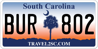 SC license plate BUR802