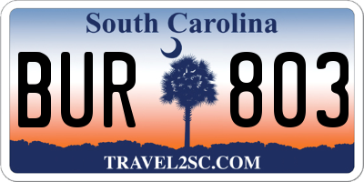 SC license plate BUR803