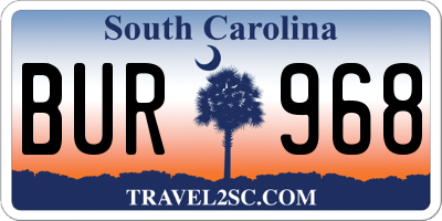 SC license plate BUR968