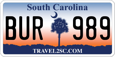 SC license plate BUR989