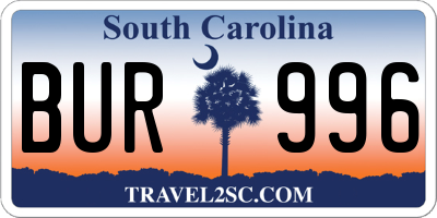 SC license plate BUR996