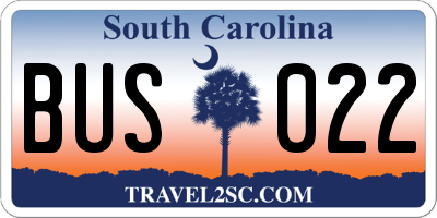SC license plate BUS022