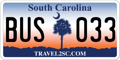 SC license plate BUS033