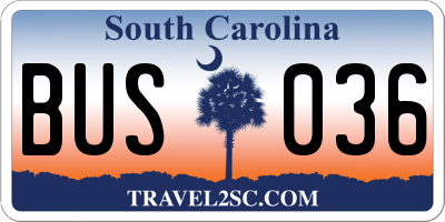 SC license plate BUS036