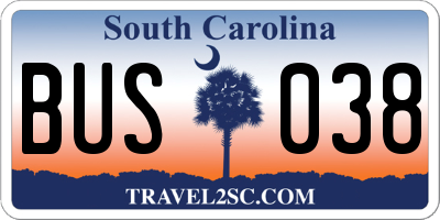 SC license plate BUS038