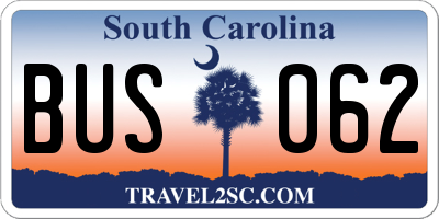 SC license plate BUS062