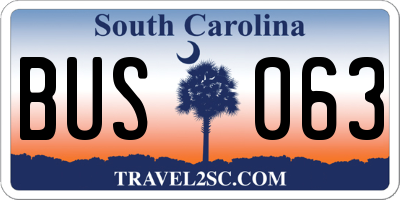 SC license plate BUS063