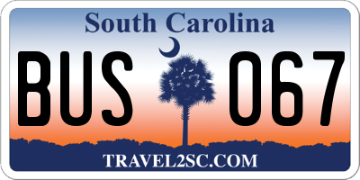 SC license plate BUS067
