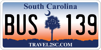 SC license plate BUS139